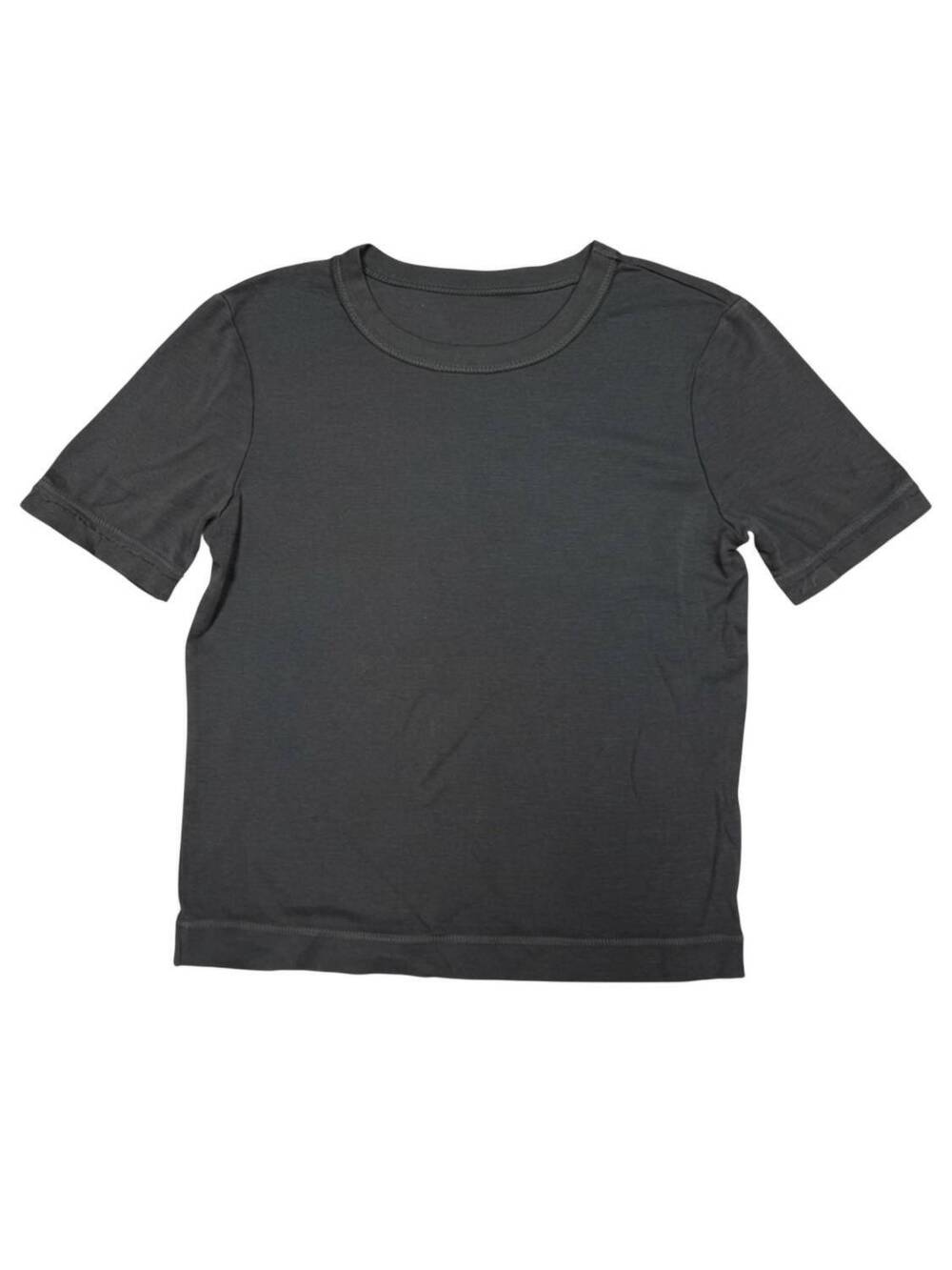 NEW CROWN JEWEL women's luxx cropped crew neck short sleeve tee in charcoal